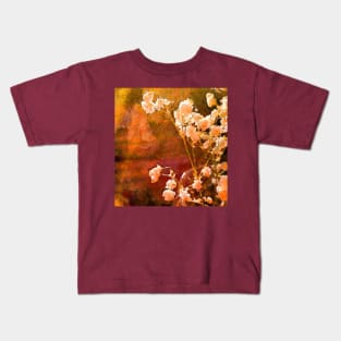 White flowers on the terracotta background. Kids T-Shirt